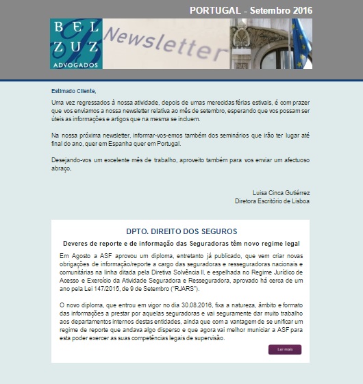 Newsletter Portugal - Setembro 2016