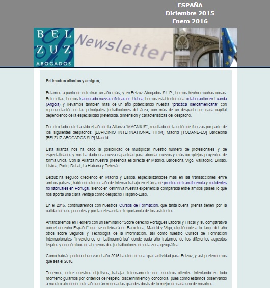 Newsletter España - Diciembre 2015