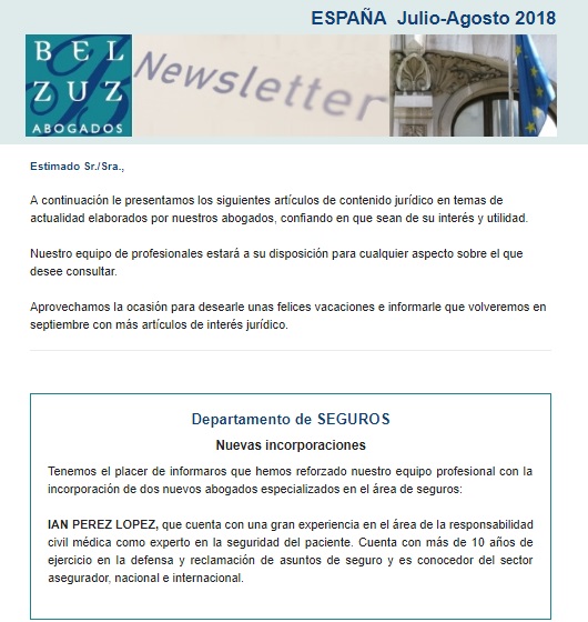 Newsletter España - Julio-Agosto 2018