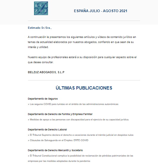 Newsletter España - Julio/Agosto 2021