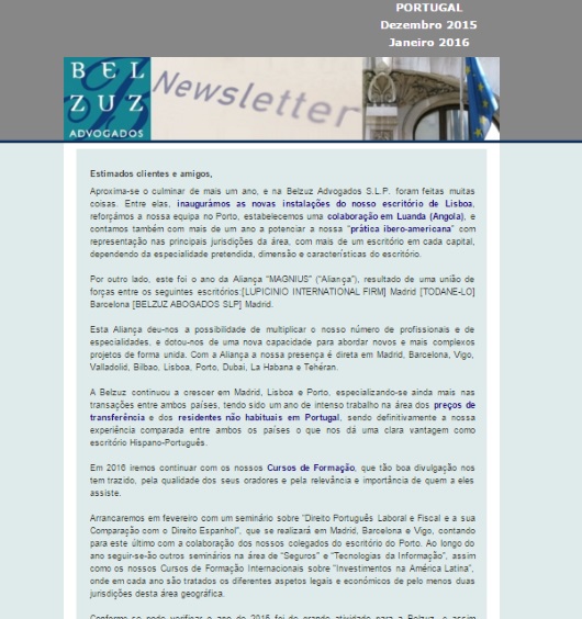 Newsletter Portugal - Dezembro 2015 - Janeiro 2016