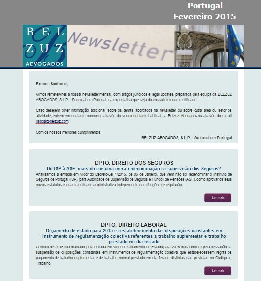 Newsletter Portugal - fevereiro 2015