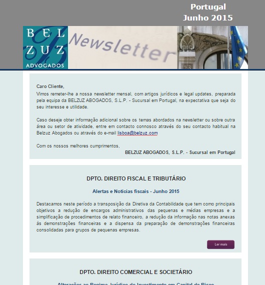 Newsletter Portugal - Junho 2015