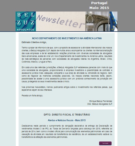 Newsletter Portugal - maio 2015