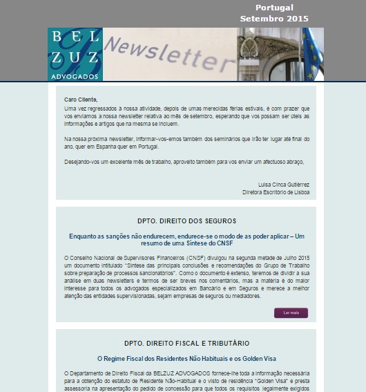 Newsletter Portugal - Setembro 2015