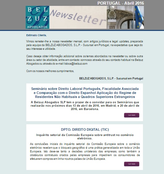 Newsletter Portugal - Abril 2016