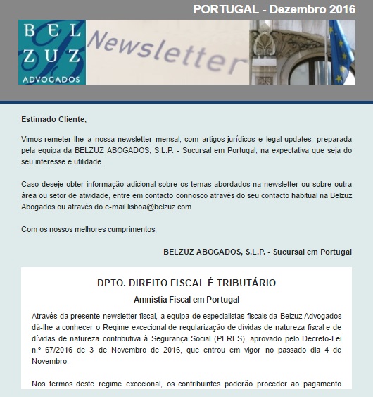 Newsletter Portugal - Dezembro 2016