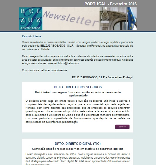 Newsletter Portugal - Fevereiro 2016