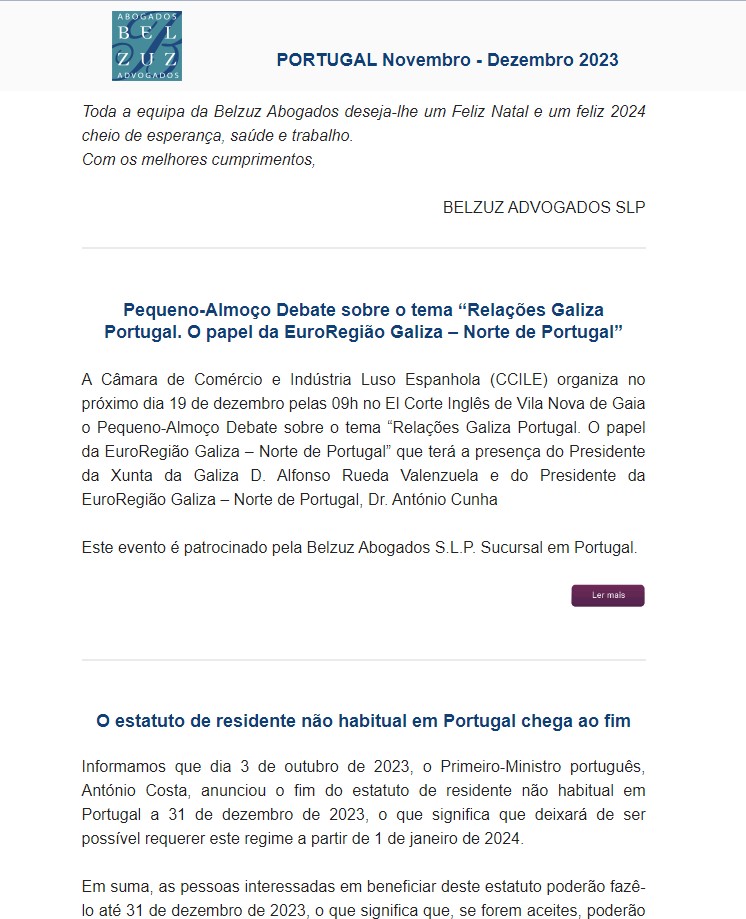 Newsletter Portugal - Novembro - Dezembro